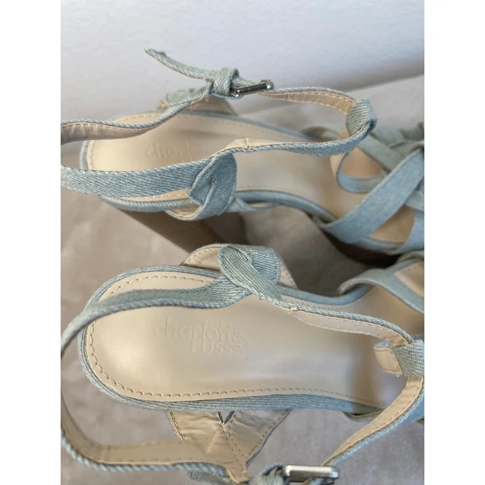 Charlotte Russe Denim Platform Sandals Light Wash Blue Strappy Block Heel Size 9